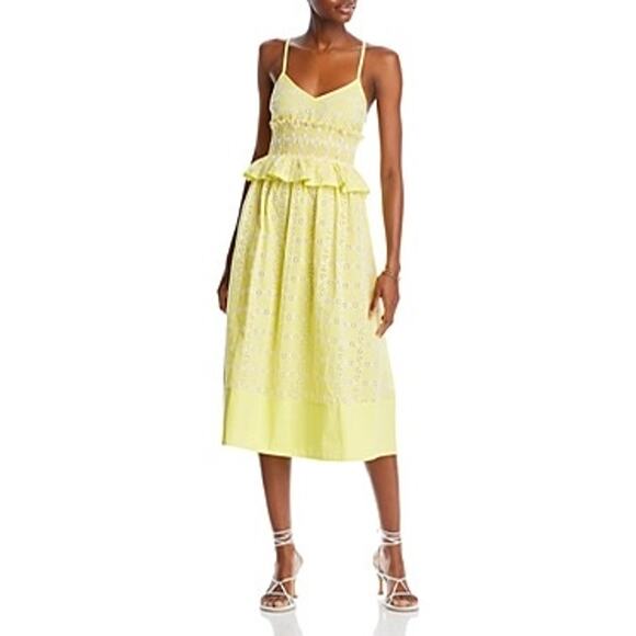 Cinq à Sept Yellow Cotton Debie Eyelet Midi Dress Size 6 NWOT - Picture 1 of 10